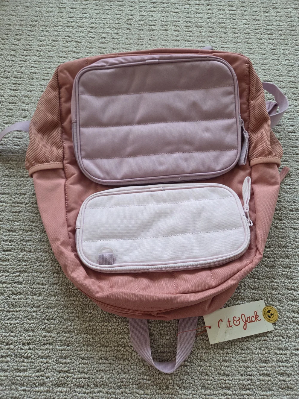 Kids Pink Two-Tone Backpack with Front Pockets